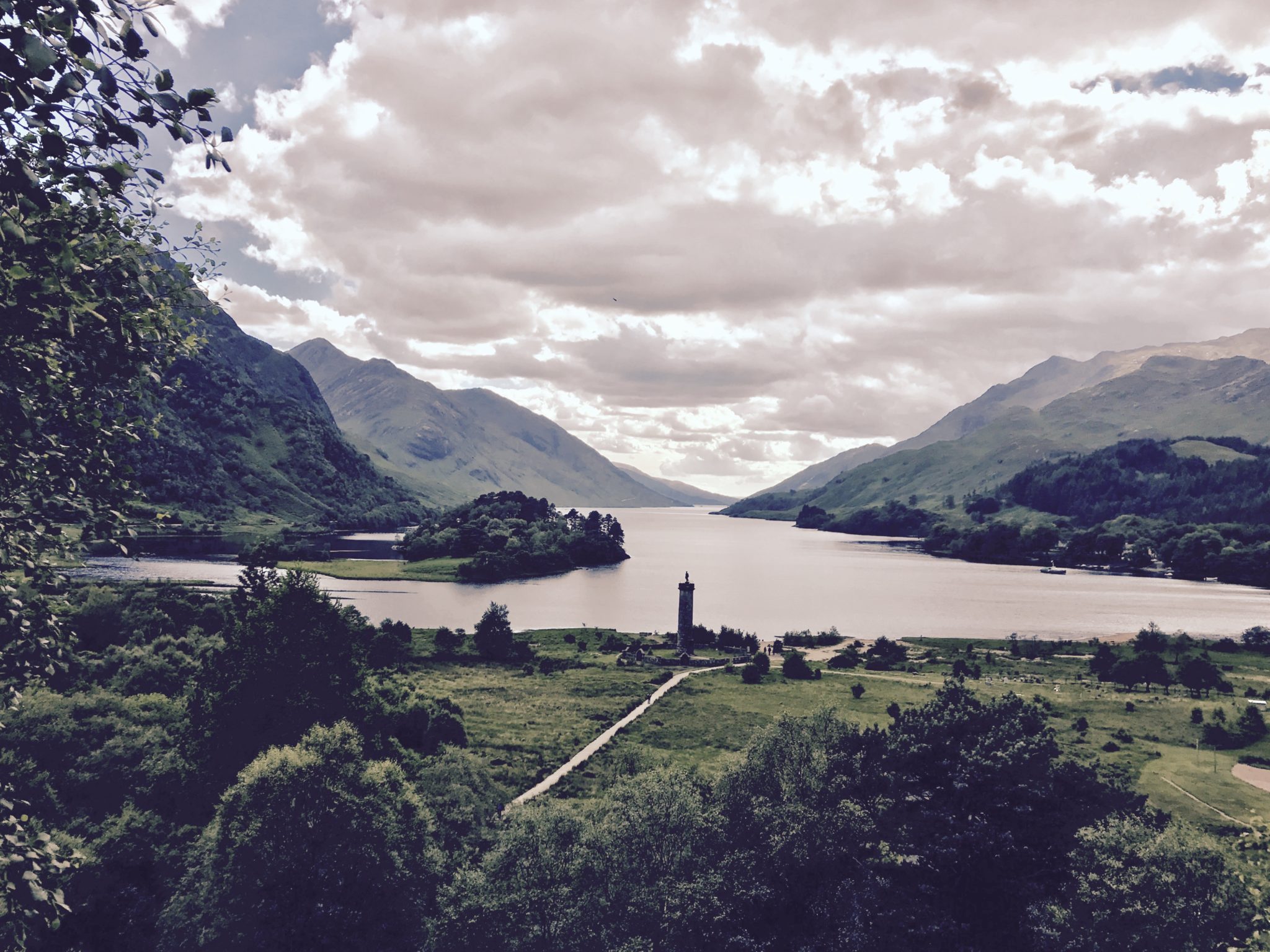 Glenfinnan Monument and Loch Shiel in Glenfinnan, Scotland